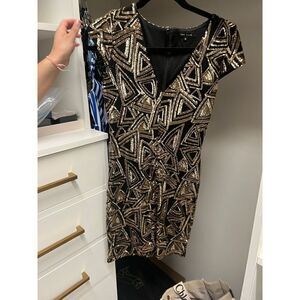 Lac bleu new years Vegas Miami V-neck Cap Sleeve Gold Sequin dress size S
